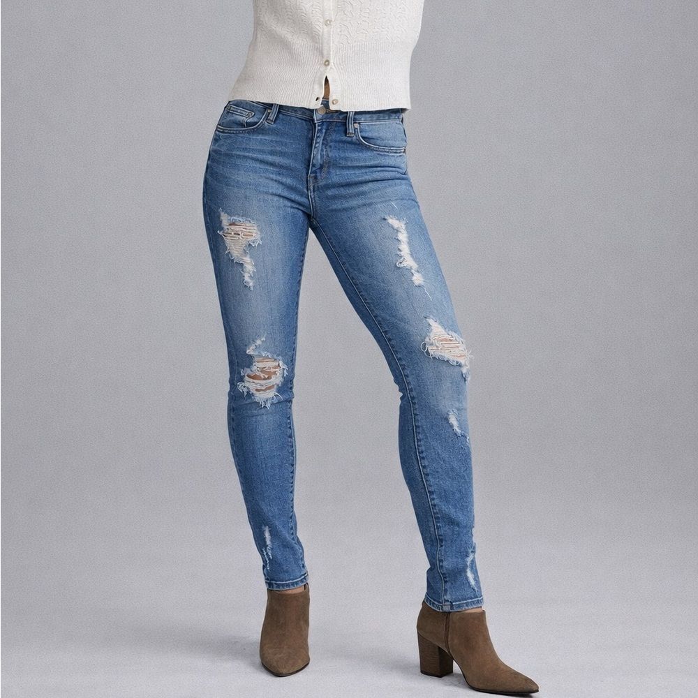 I&M Distressed Skinny Jeans Juniors Size 9 Blue Stretch Denim